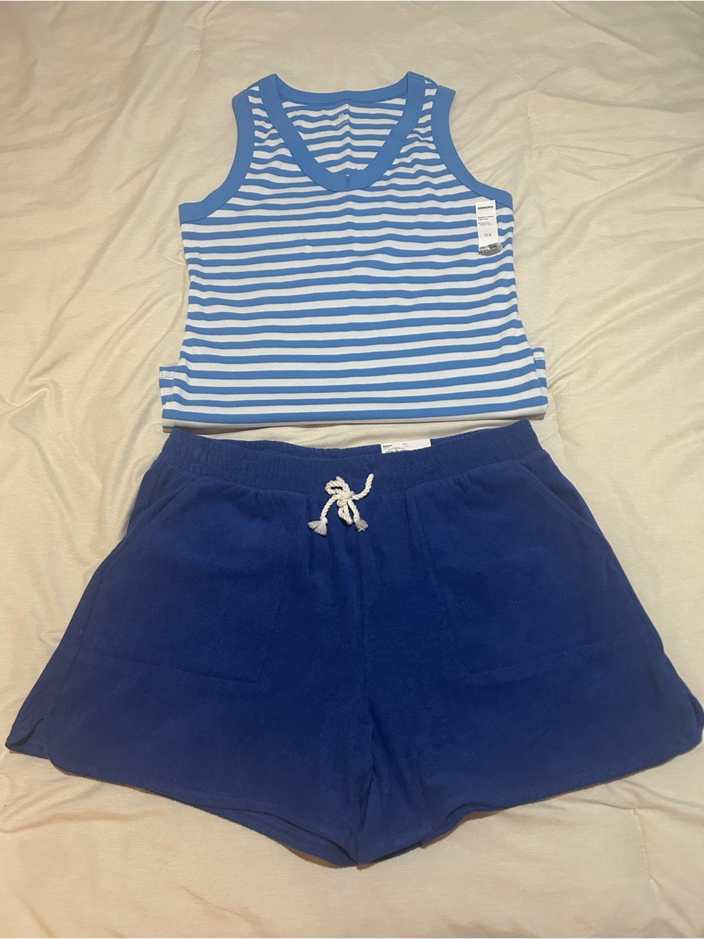 Blue Striped Tank Top & Navy Shorts Set